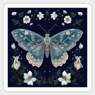 Mystical blue butterfly amidst art nouveau blossoms Sticker